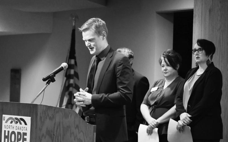 Greg Kasowski, executive director at Children’s Advocacy Centers of North Dakota, announces a new initiative to raise awareness about child abuse and exploitation at a Jan. 8. Photo by Mary Steure/North Dakota Monitor