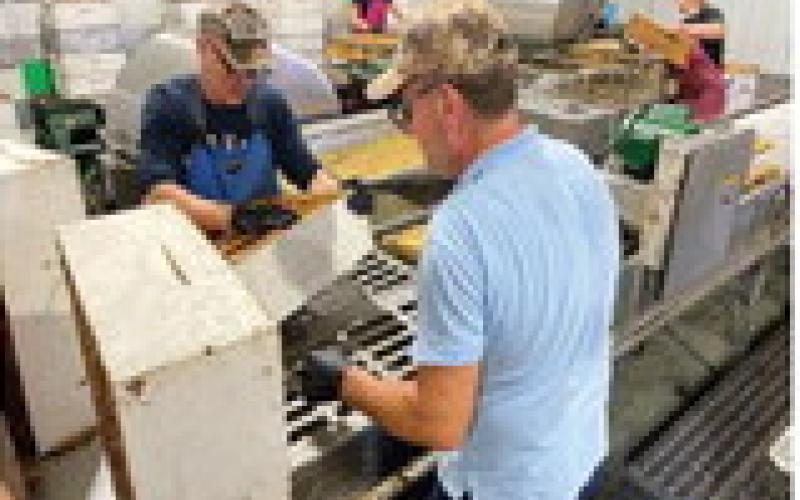 Employees at Browning Honey sort and process honey to remove wax, impurities and other debris before it goes through further refining processes. Photo Michael Standaert.