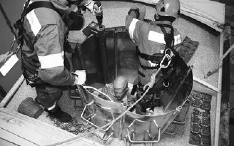 Training on the use of grain bin rescue equipment and techniques is necessary for fire departments to be able to respond effectively in an entrapment situation. (NDSU photo)