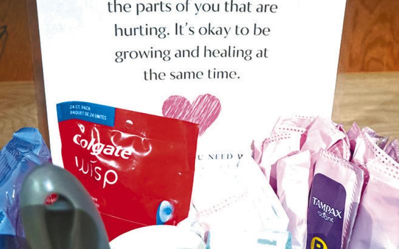 An example of a care basket that can be found in the girls restroom. Photo by Christine Jensen.