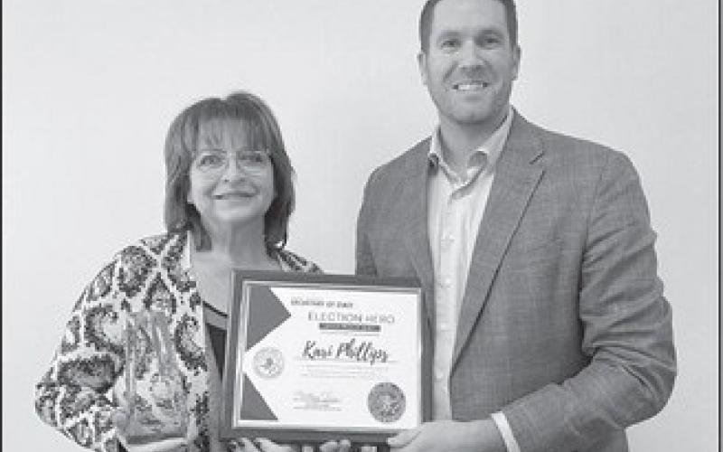 Secretary of State Michael Howe presented North Dakota’s first Election Hero Award to Kari Phillips of Langdon. Phillips has served as a poll worker in Cavalier County for 20 years and exemplifies the type of volunteers needed to make North Dakota’s elections possible.