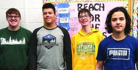 From left to right: Percussion Ensemble - Ian Peterson, Daniel De Souza, Jonah Rarick, and Lucas De Souza. Photo by Lyle Van Camp.