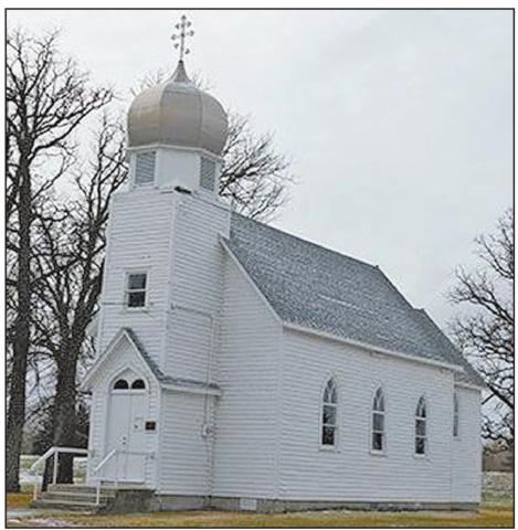 Shown is the former Icelandic Evangelical Lutheran Church, and former Ukrainian Greek Orthodox Church of St. John in Pembina, N.D., which is on the National Register of Historic Places. (Photo Courtesy of State Historical Society of North Dakota)
