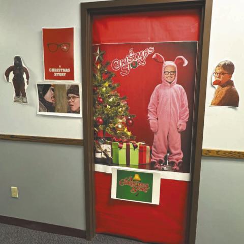 Staff members decorated Mr. Babinski's door with scenes from the movie “A Christmas Story” for the school wide door decorating contest. Photo by Lyle Van Camp
