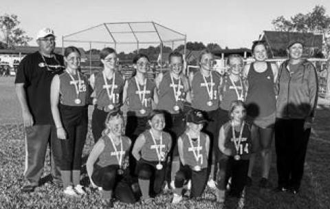 12u Softball Team: Back row: Coach Wayne Stegman, Addison England, Hailey Uggerud, Maia Hermanson, Olivia Winge, Reegan Aasand, Nulla Thompson, Coach Kasey Stegman, and Coach Kerri Stegman. Front row: Aleah Shablow, Piper Fering, Ruth Rarick, and Kennedy Staskivige.