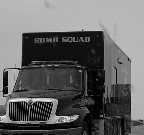 The Bomb Squad en route to the scene on I-29 last week. Photo by Dijoun Bartley.