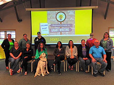 Front row, l to r: Angelle French, RoxAnne Hoffarth, Teresa Stoiber, Lillian Stegman, Macie Shane, Shelby Bjornstad, Jeff Hermanson Back row, l to r: Kari Helgoe (NDSU Extension), Emily Carpenter, Chris Sanders, Dori Heck, Katie Henry (NDSU Extension)