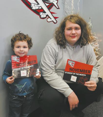 Calvin Helm and Austin Hoselton, November Students of the Month. Photo by Jamie Rarick