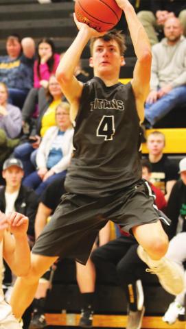 Everett Fedje goes up with a two point attempt in action at Park River. VNV photo by Lyle Van Camp