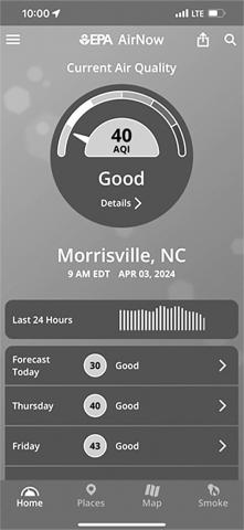 The AirNow mobile app is real time data on air condition.