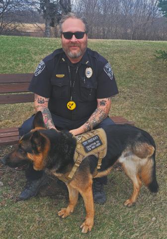 Freeway, back from training and on the job as Drayton’s Police Community Engagement Dog. Photo by Christine Jensen.