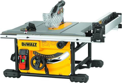 Maximized for accuracy and capacity this DEWALT DWE7485 8-1/4 inch table saw includes on-board storage for blade guard assembly, non-through cut riving knife, anti-kickback pawls, blade change wrenches, miter gauge and push stick. The powerful DEWALT 15 amp, 5800 RPM motor allows users to complete a majority of applications. The rack &amp; pinion fence allow for fast, easy adjustments and provides the capacity to rip 4x8 sheets. Manufacturer photo