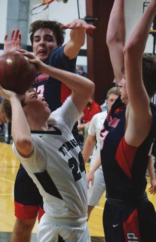 Jayse Larson puts up a shot against FSHP at Edinburg last Saturday. VNV Photo by Lyle Van Camp