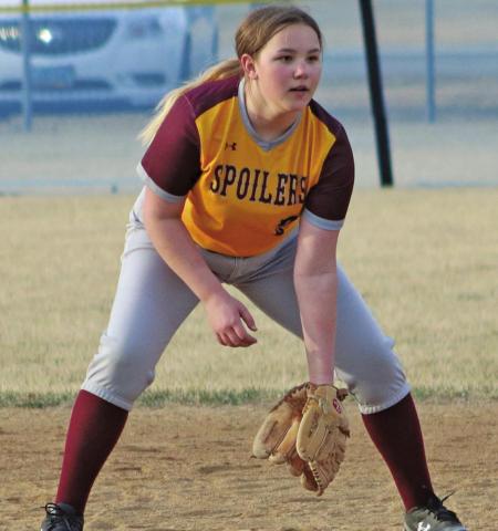 Hailey Berg gets ready to field a grounder. Photo submitted by Kerri Stegman Stats provided by Wayne Stegman