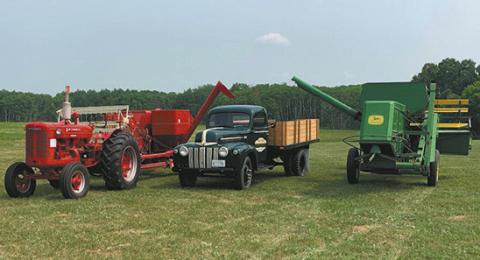 Combines and trucks are ready for the 31st Annual Pioneer Machinery Show at the Pembina County Museum Grounds. Submitted photo