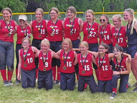 Pictured above is the 15u girls softball team. Back row: Hailey Berg, Claire Thompson, Kiara Aasand, Aly VanCamp, Alyvia Quibell, Aleah Pokrzywinski, Taylor Hermanson, Olivia Winge, and Coach Taylor Stegman. Front row: Hailey Uggerud, Aleah Shablow, Reegan Aasand, Nulla Thompson, Maia Hermanson, and Avery Truesdell. Photo submitted by Mike Berg