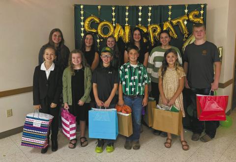 Project Award Winners: Back: Anja Schluchter, Naomi Stegman, Aubrey Ratliff, Caroline Stegman, Christine O’Toole, Chaz Halverson; Front: Amelia Ratliff, Adlee Hay, Levi Norrell, Oscar Hunter, Mallory Latozke. Submitted photo.