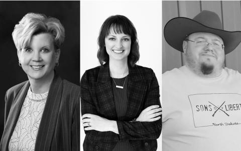 From left, Sheri Haugen-Hoffart, Jill Kringstad and Deven Styczynski are candidates for North Dakota Public Service Commission in 2026. (Photos courtesy of the candidates)