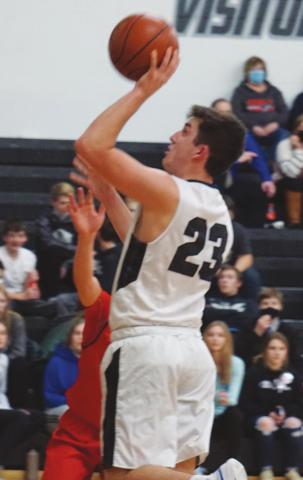 Tyson Backer puts up two in action in the Drayton gym last week. VNV Photo by Lyle Van Camp