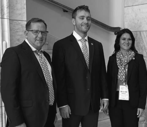 (left to right) Mark Jensen, chief executive officer, AgCountry Farm Credit Services; Brandon Strutzenberg, Starting Gate row crop producer; Brandy Balzer, Developing Markets Manager - Young &amp; Beginning, AgCountry Farm Credit Services, participate in the national Farm Credit Fly-In in Washington, D.C.