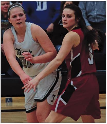 Kasey Stegman and Midway-Minto Mustang Elizabeth Schanilec were matched up for a good share of the game. VNV Photo by Lesa Van Camp