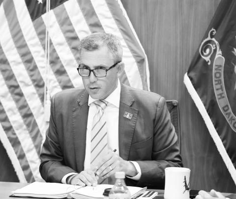 Kelly Armstrong speaks during the Aug. 21, 2025, Industrial Commission meeting. Photo by Mary Steurer/North Dakota Monitor