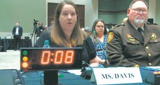 Rebecca Davis of Walhalla sharing her testimony at the subcommittee hearing in Grand Forks. (Screenshot from House Judiciary GOP livestream)