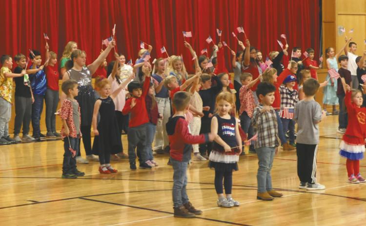 Students in grades pre-k through six presented a patriotic Veterans Day program on Thursday afternoon of last week. Photo by Lyle Van Camp