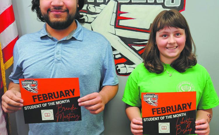 Brandon Martinez, junior and Liberty Bishop, fifth grade, were both named February Students of the Month at Drayton Public School. Photo by Jamie Rarick.