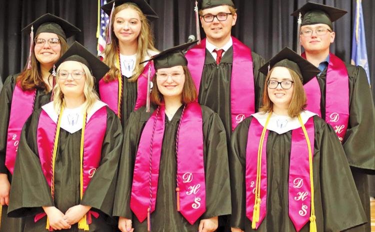 Introducing the Drayton High School graduating class of 2022. Front Row l to r: Mackenzie Guss, Ariaunna Larocque, and Jordie Praska. Back Row: Aaliyah Lorenzen, Kayli Staskivige, Nicholas VanCamp, and Cole Wilson. VNV Photo by Lesa Van Camp