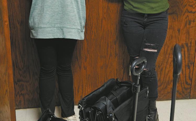 Natasha Shepard and Brooklynne Petersen pose with the carts purchased with grant funds. Photo by Shelly Quimby