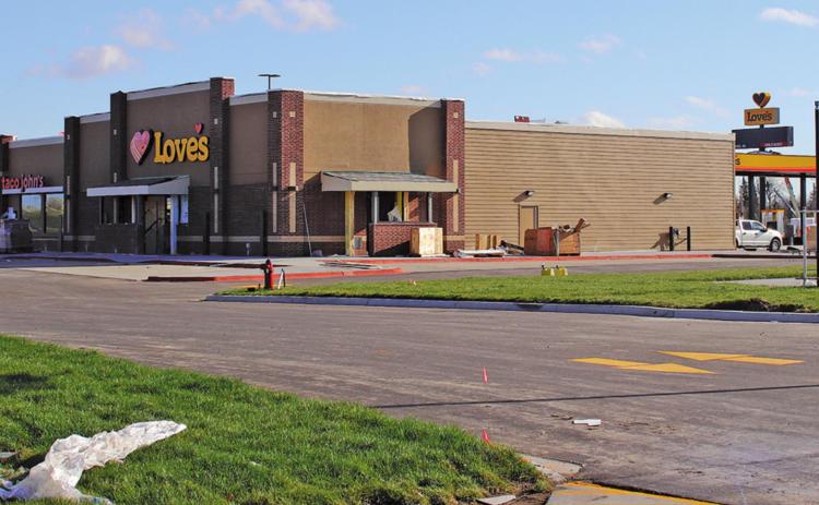 There is a flurry of activity at the site of the new Love’s Travel Stop in Drayton. Once the building started to be raised the project has moved along very swiftly. VNV photo by Lesa Van Camp