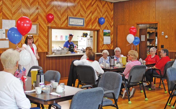 Congregate meal site for Drayton was decorated for the Fourth of July to celebrate the first day back in the building. VNV Photo by Lesa Van Camp