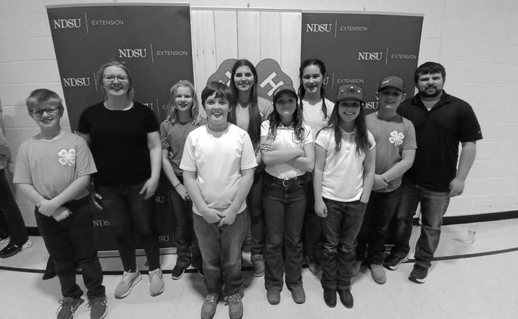 – Pembina County Agronomy Team Front Row l to r: Levi Norrell, Oscar Hunter, Olive Moore, Chloe Hunter. Back Row l to r: Coach Shana Norrell, Stella Norrell, Anja Schluchter, Naomi Stegman, Rylan Moore and Coach Brandon Breckheimer.. Submitted photo