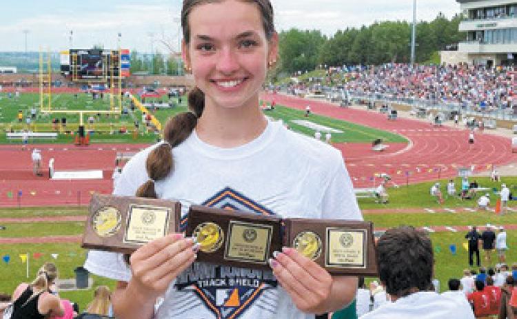Freshman athlete, Elizabeth Fedje placed in three events at the North Dakota State Track Meet last weekend.