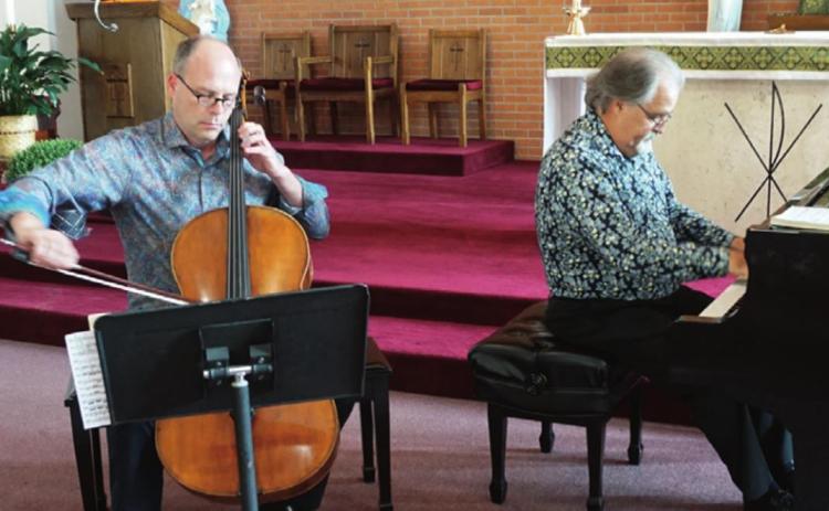 Dr. Gregory Hamilton, cello and Dr. Jay Hershberger, Piano performed at St. Edwards Catholic Church on Sunday afternoon. VNV photo by Lyle Van Camp