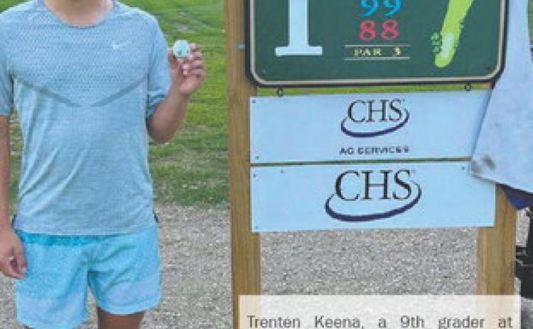 Trenten Keena, a 9th grader at Drayton Public School, hit his first hole in one last week at Drayton’s hometown golf course! Don’t forget to take advantage of this town amenity while the weather is still cooperative. Submitted photo.