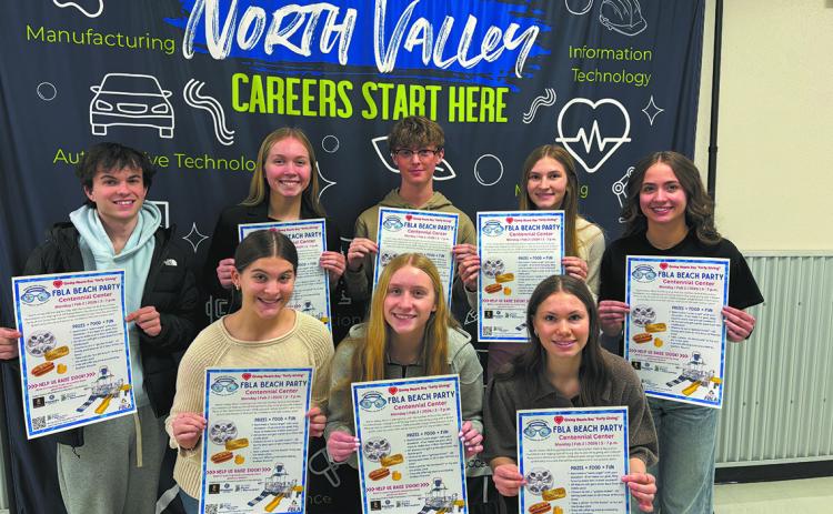 North Valley FBLA Front Row L-R: Anna Bjorneby, Laila Miller, Merideth Cole Back Row L-R: Gavin Hill, Paige Suda, Brody Boe, Tenley Lillemoen, Jaylesyn Anderson. Submitted photo.