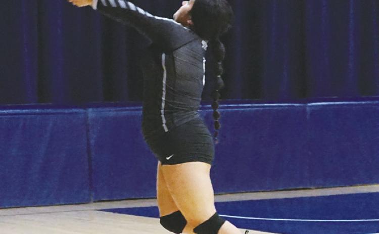 Emily Gonzalez makes a diving dig against the Eagles. Photo by Larry Stokke.