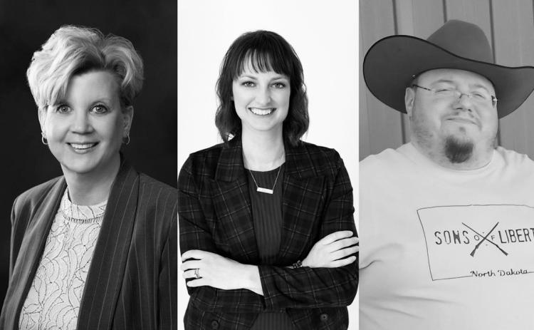 From left, Sheri Haugen-Hoffart, Jill Kringstad and Deven Styczynski are candidates for North Dakota Public Service Commission in 2026. (Photos courtesy of the candidates)