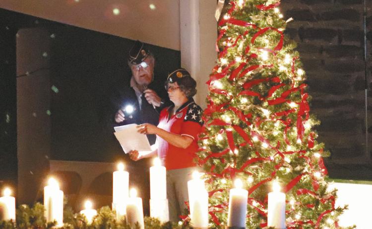 Here is a scene from Drayton’s Tree of Light Ceremony in 2017. Ray Gozdal read the names assisted by Kristi Scharmer. Photo from the Valley News &amp; Views archives.