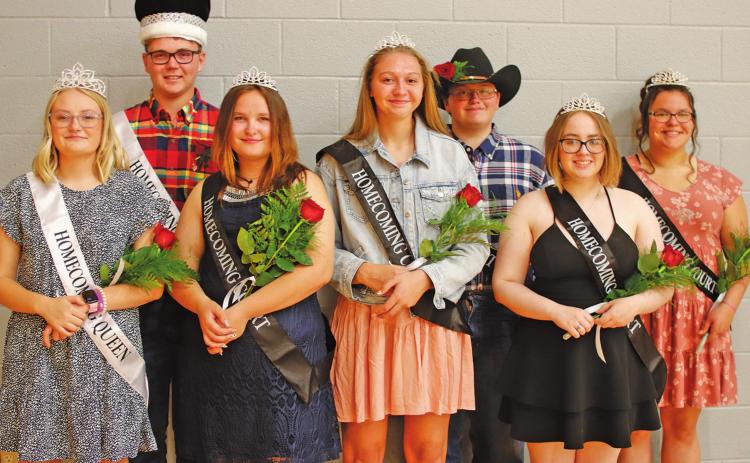 The 2021 Homecoming Court pictured left to right: Queen Mackenzie Guss, King Nicholas Van Camp, Ariaunna Larocque, Kayli Staskivige, Cole Wilson, Jordie Praska, and Aaliyah Lorenzen. VNV Photo by Lesa Van Camp