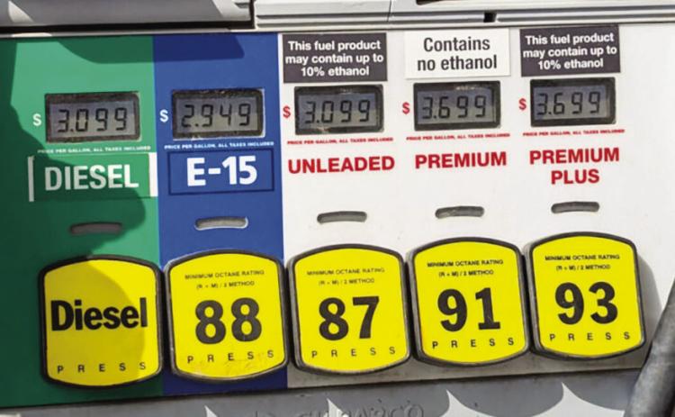 Fuel options at a Sioux Falls, South Dakota, gas station on Aug. 22, 2025. The nationwide average price of a gallon of gas was $4.55 May 22, 2026, up from $3.20 a year ago. The steep increase has turned some lawmakers’ attention alternative fuels like ethanol. (Photo by John Hult/South Dakota Searchlight