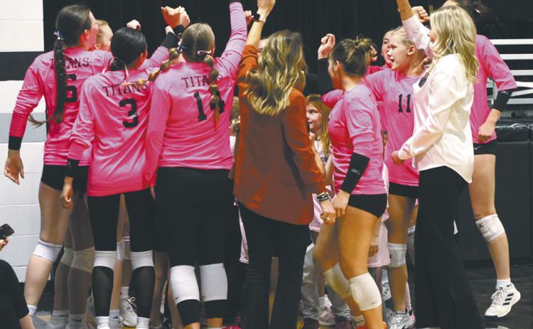 The Titans get fired up for their match against the Eagles. Photo by Lyle Van Camp