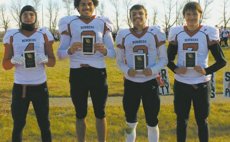 Drayton Bombers selected to the All-Conference Team: Trypp Castillo, Mason Pollestad, Trenten Keena, and Max Foss-Pokrzywinski. Photo by Jamie Rarick.