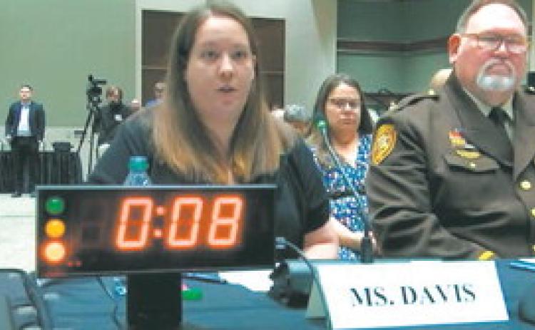 Rebecca Davis of Walhalla sharing her testimony at the subcommittee hearing in Grand Forks. (Screenshot from House Judiciary GOP livestream)